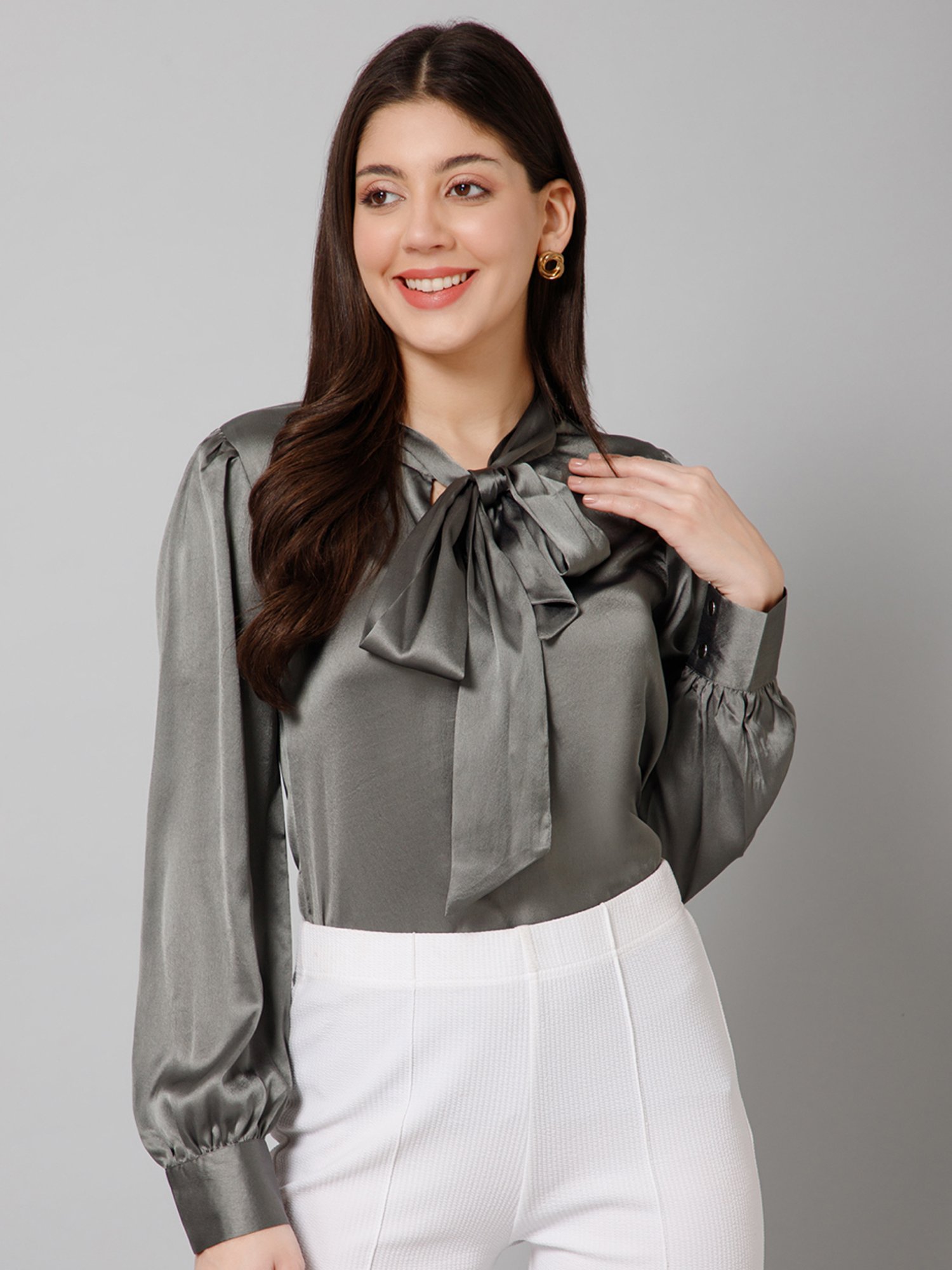PURYS Grey Full Sleeves Top