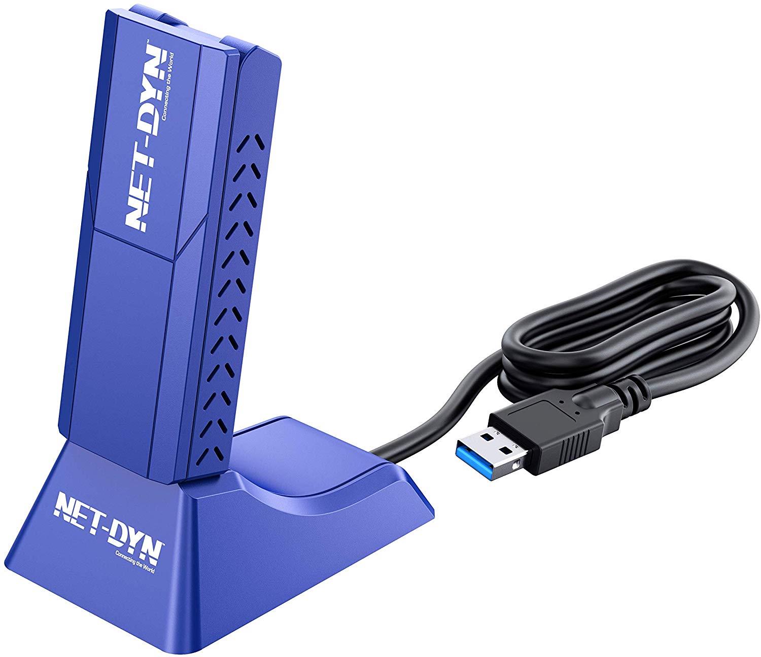 NET-DYN AC1900 USB Wireless WiFi Adapter with Base, Dual Band, 5GHz and 2.4GHZ, Super Strength So You Can Say Bye to Buffering, for PC or Mac, for Desktop or Laptop