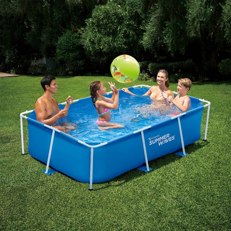 Summer Waves P30509260 8.5 x 5.25 Foot 26 Inch Deep Rectangular Small Metal Frame Above Ground Family Backyard Swimming Pool, Blue
