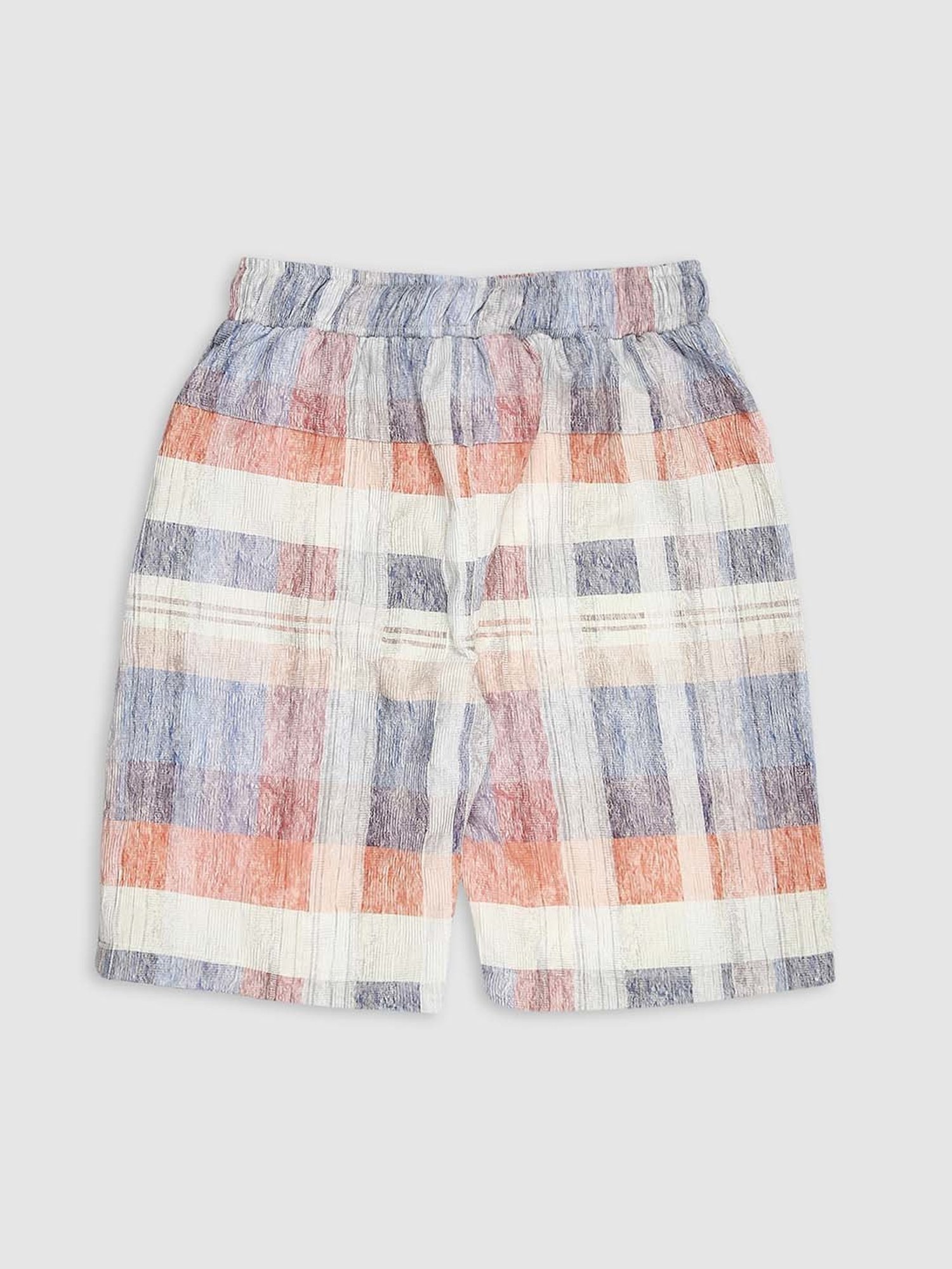 Cavio Kids Blue & Peach Cotton Chequered Shirt Set