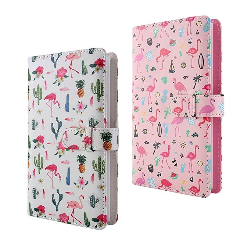 Flamingo Instax Album Set 2 PCS 96 Pockets Wallet PU Leather Photo Albums Compatible for Fujifilm Instax Mini 7S 8 8+ 9 25 26 90 Instant Camera FilmPolaroid Camera 3inch FilmWhite Pink