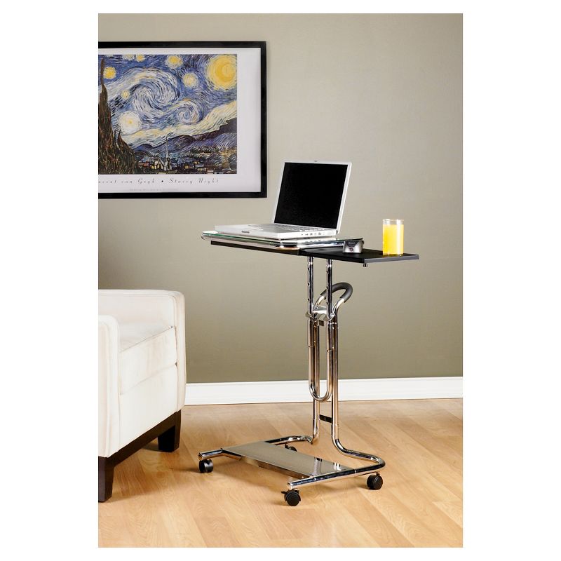 Laptop Cart w/ Extending Side Shelf - Chrome / Clear