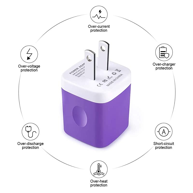 Single Port Charging Block  USB Adapter Cube 5 Pack Phone Charger Wall Plug USB Power Box Compatible iPhone Xs 8 7 6S Samsung S10e S9+ S8 S7 S6 Edge Note 8 LG G8 Thinq G7 G6 G5 V30 Moto G6