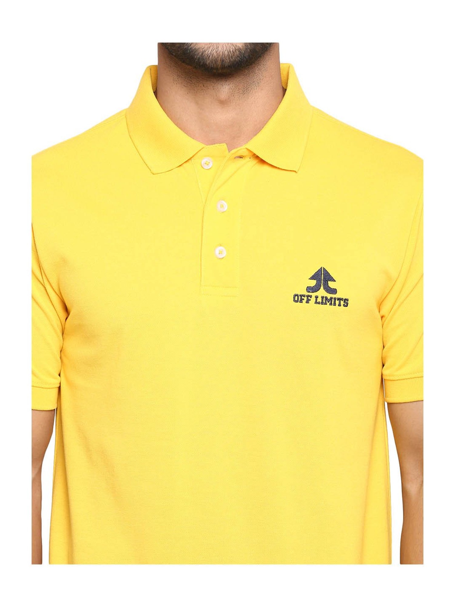OFF LIMITS Yellow Short Sleeves Solid Polo T-Shirt