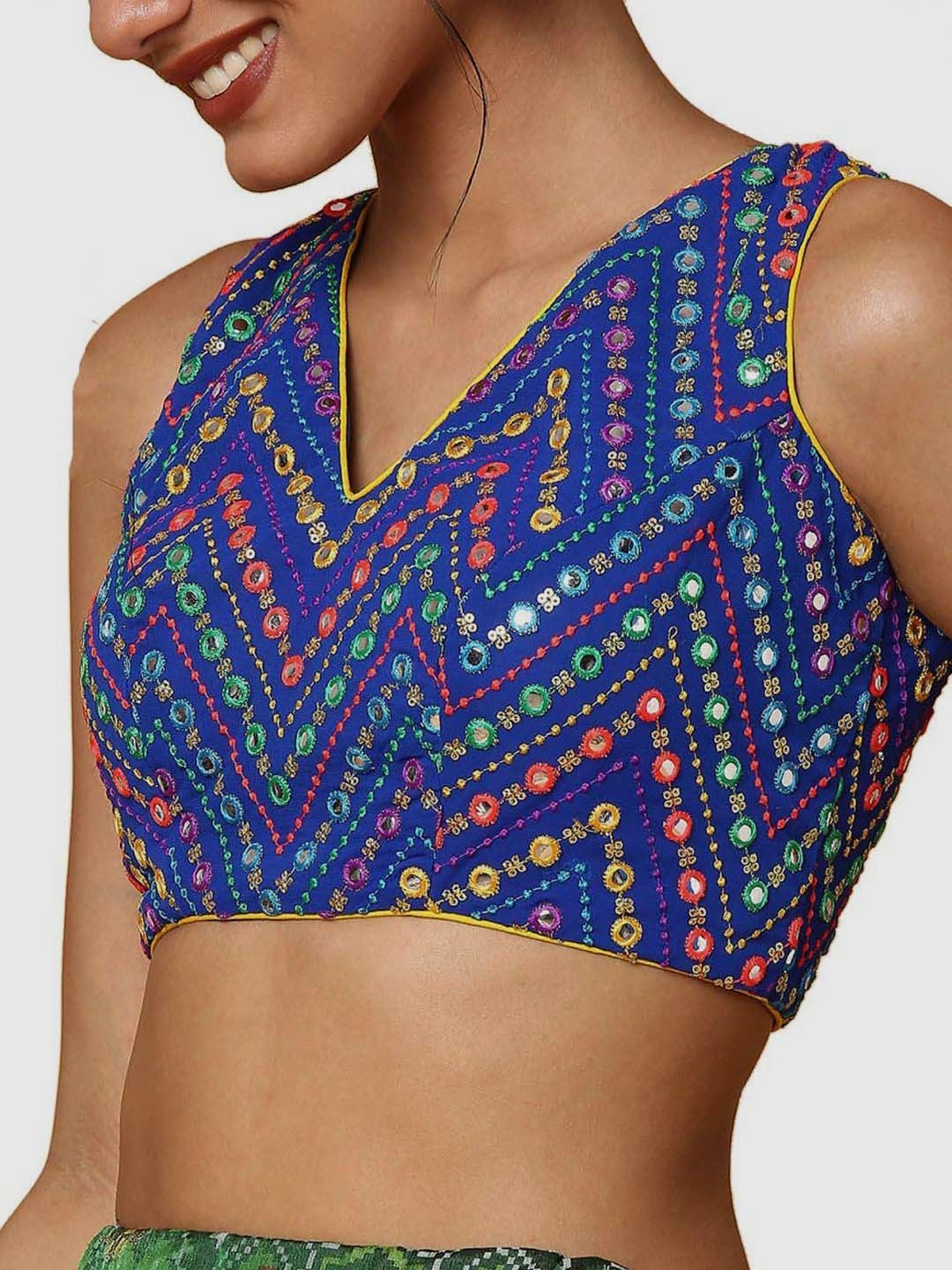 Salwar Studio Royal Blue Embroidered Readymade Blouse