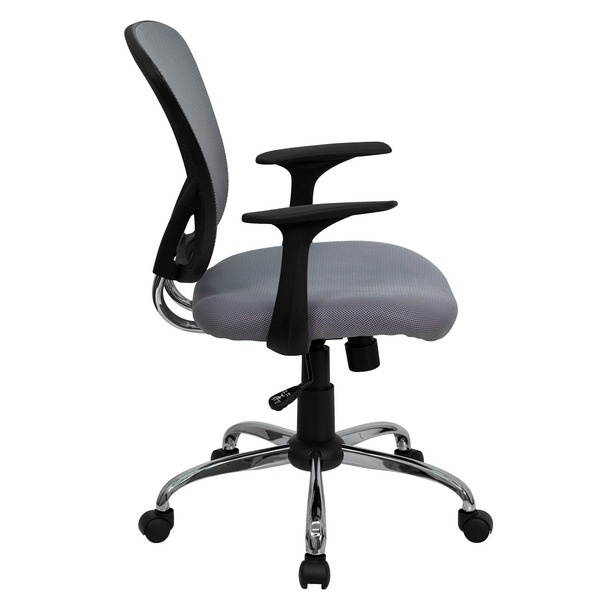 Mid-Back Gray Mesh Swivel Task Chair with Chrome Base and Arms