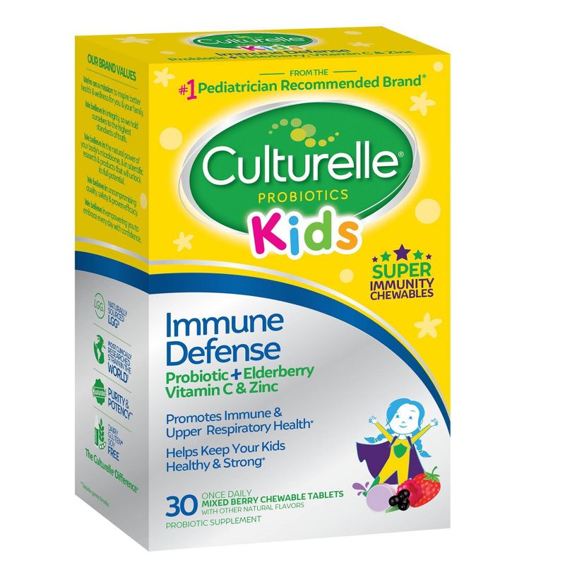 Culturelle Kids Daily Immune Defense Probiotic + Elderberry, Vitamin C and Zinc Chewable for Oral Health - 30ct