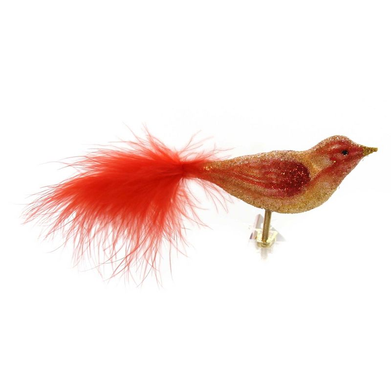 Golden Bell Collection 2.5" Red Orange Clip-On Bird Hand Painted  -  Tree Ornaments