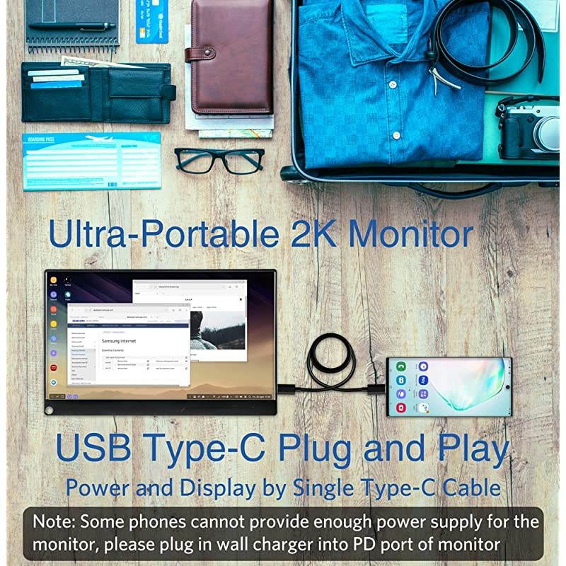 Monitor - 12.5 Inch 1080P FHD IPS HDR FreeSync USB-C Monitor with Dual Type-C Mini HDMI Speakers for Xbox PS4 Switch Laptop PC Phone Mac Surface Nintendo, with Smart Case VESA Mount