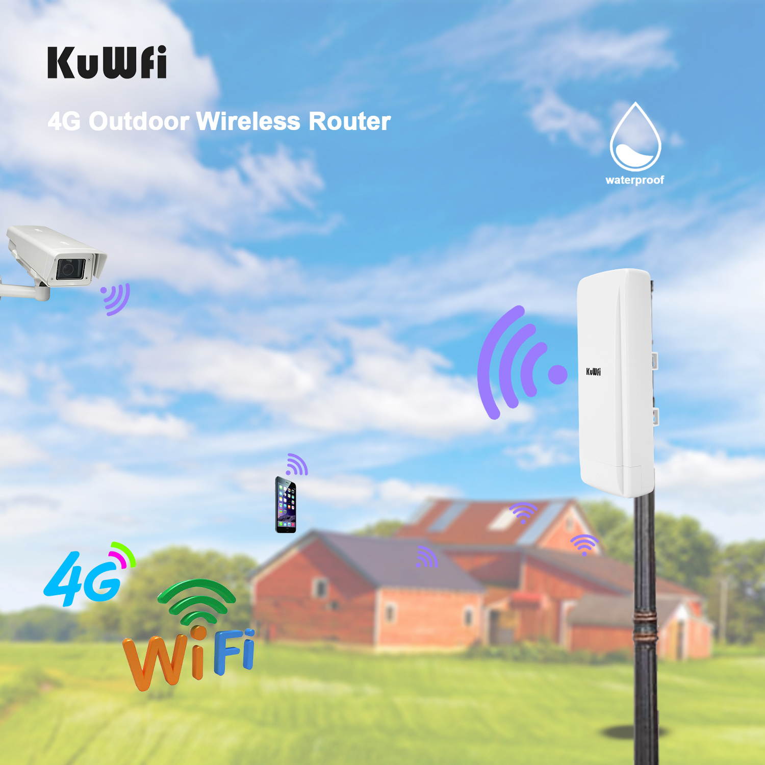 KuWFi Outdoor 4G LTE Router with 48V POE Adapter Outdoor Waterproof 4G LTE CPE Router with Sim Card Slot Gateway/Brigge/Wireless ISP Mode Support B2/B4/B5/B12/B17 Network Band AT&T/T Mobile