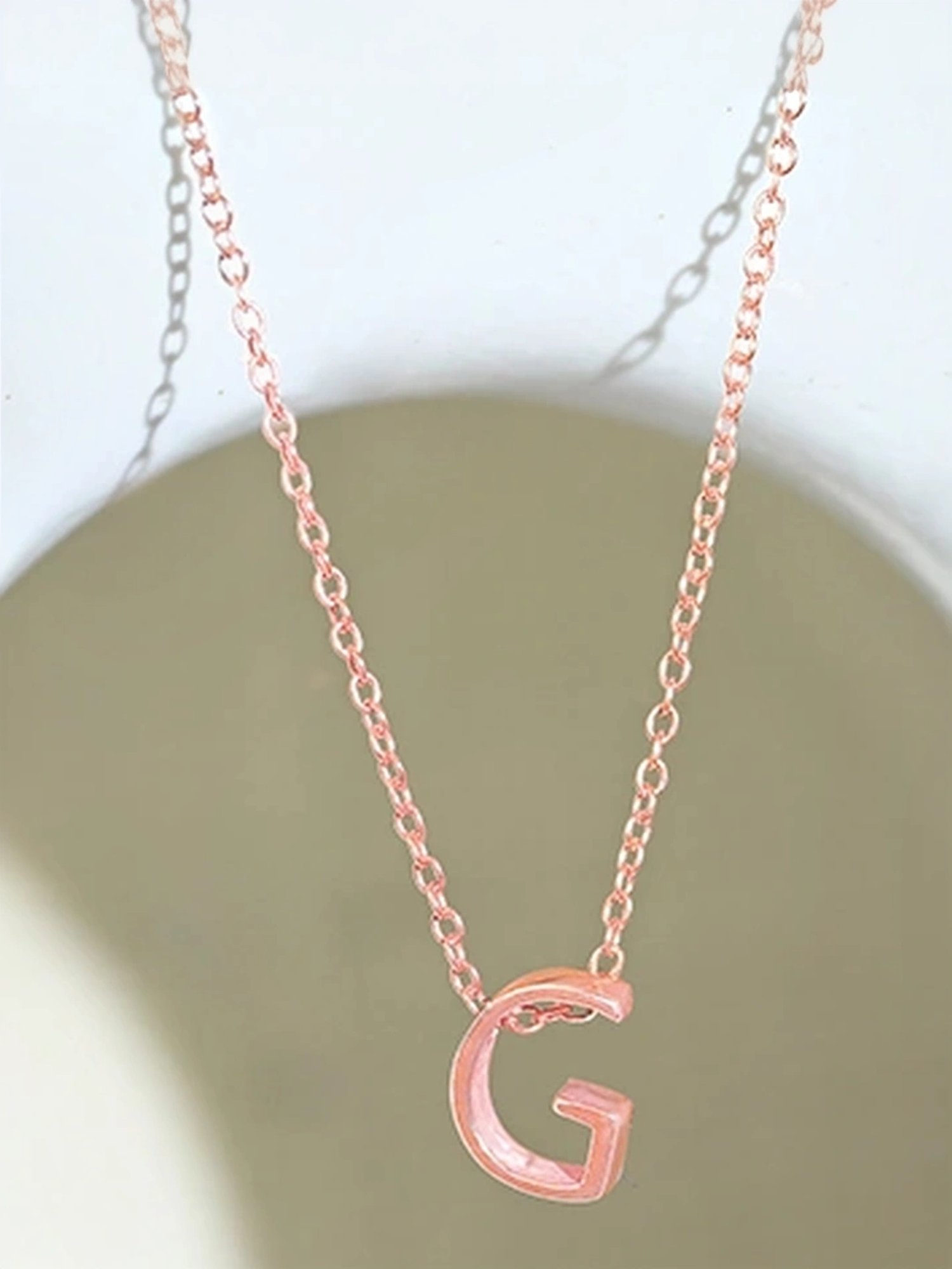 Touch925 Sterling Silver Gleaming G Initial Rose Gold Chain Pendant