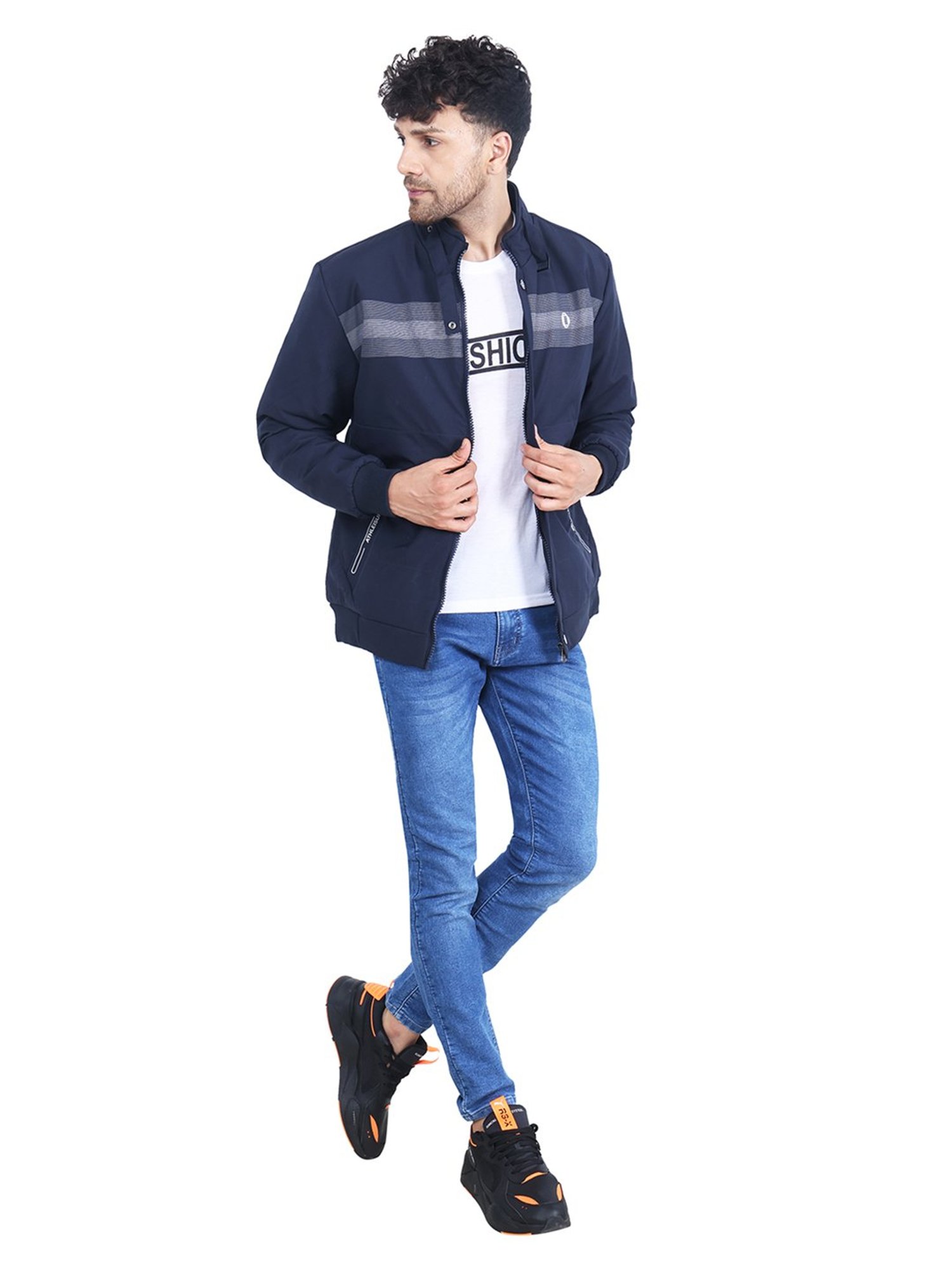 Dollar Navy Regular Fit High Neck Jacket