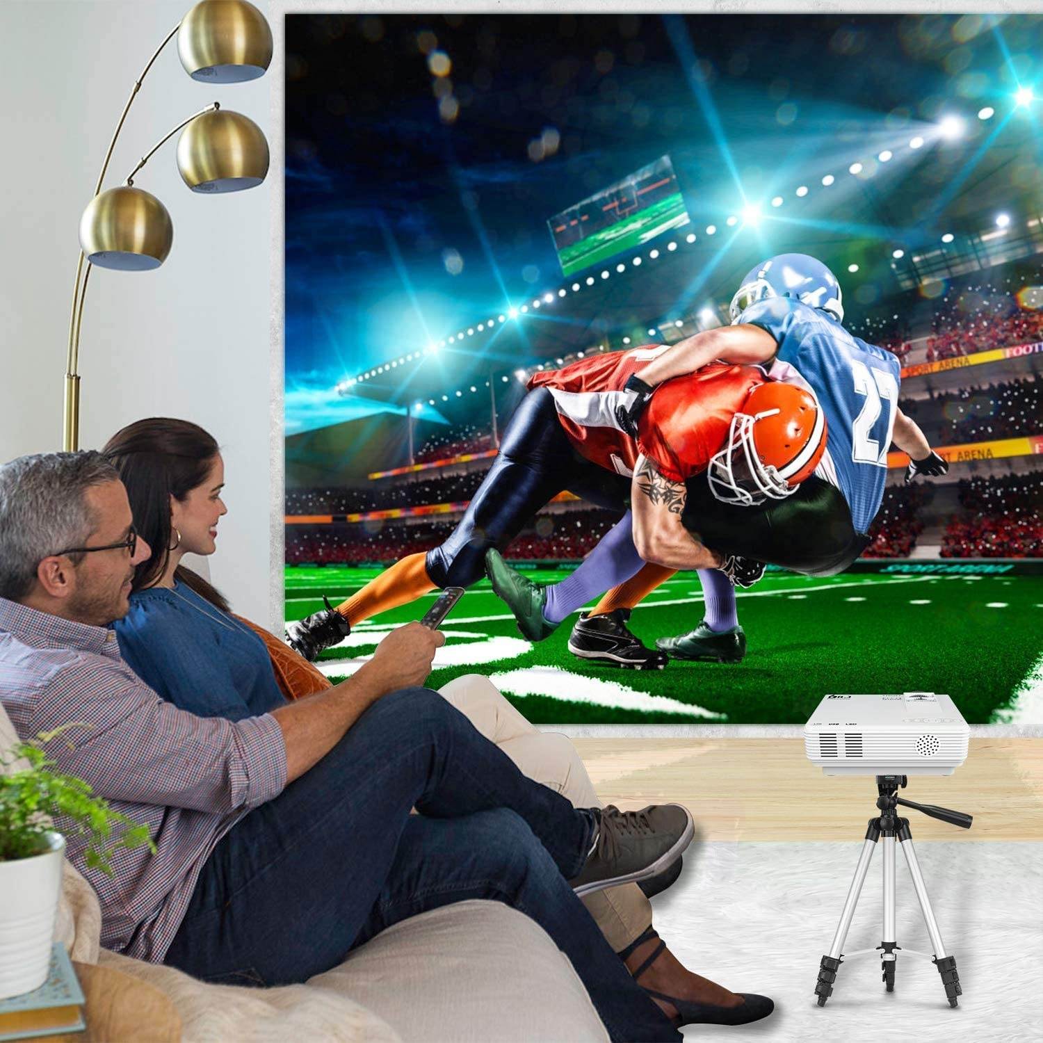 DR. J Professional 4500L Projector for Outdoor Movies & 50Inch Universal Aluminum Projector Tripod Stand Bundle