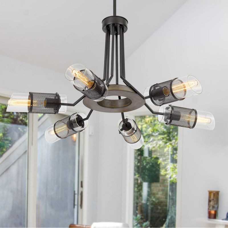 36" x 36" x 28" Savone Glass and Metal Chandelier with Shade Black - Cal Lighting