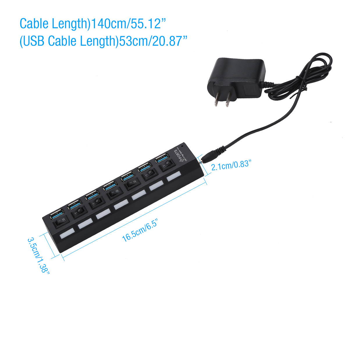 FirstPower 4 Ports USB 3.0 Hub, Portable SuperSpeed USB 3.0 Hub, Splitter 5Gbps, Individual On/Off Switches LED, USB Extension Multi-function USB Dock Hot Swapping Support with US AC Power Plug