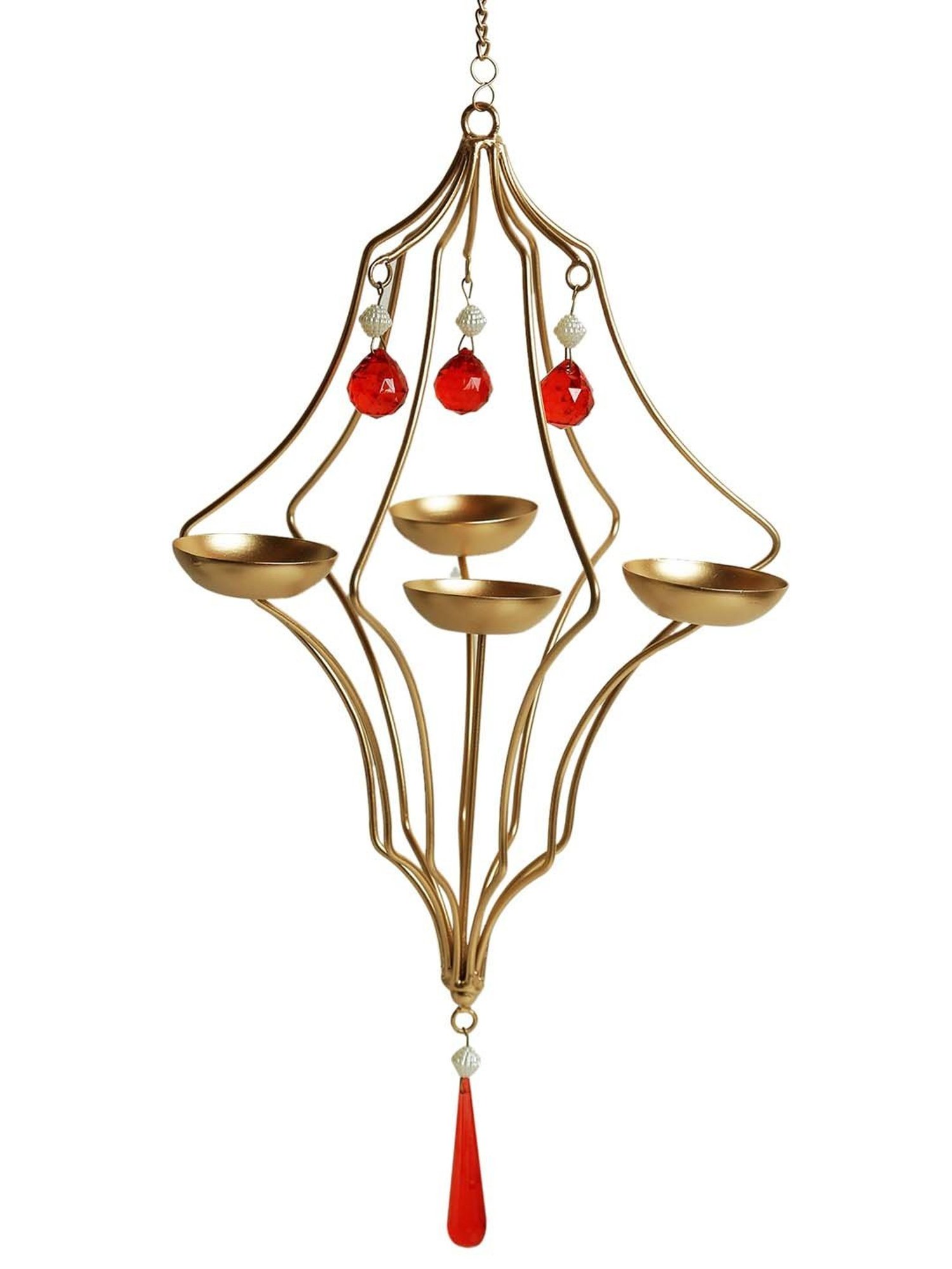 ExclusiveLane 'Golden Abstract' Hanging Tea-Light Holder In Iron