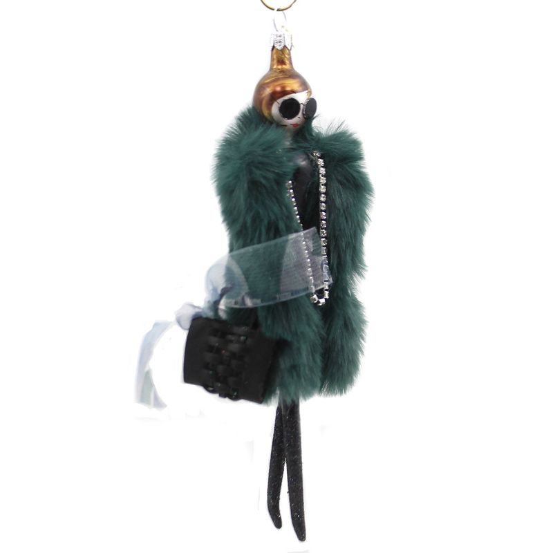 Italian Ornaments 7.0" Felicia In Faux Green Fur Ornament Italian Diva Shopping  -  Tree Ornaments