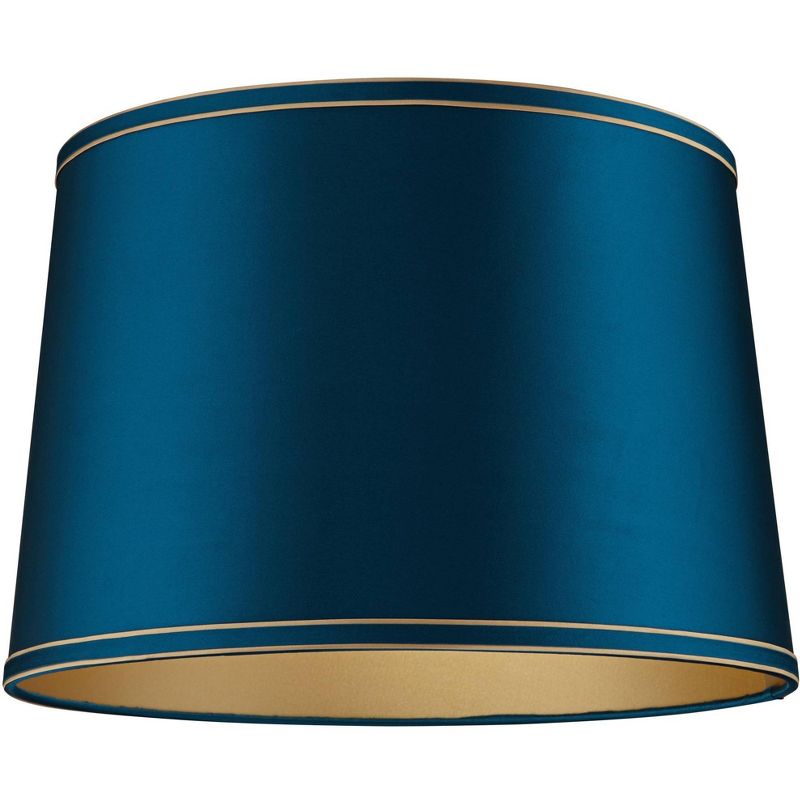 Springcrest Royal Blue Medium Drum Lamp Shade with Gold Trim 14" Top x 16" Bottom x 11" High (Spider) Replacement with Harp and Finial