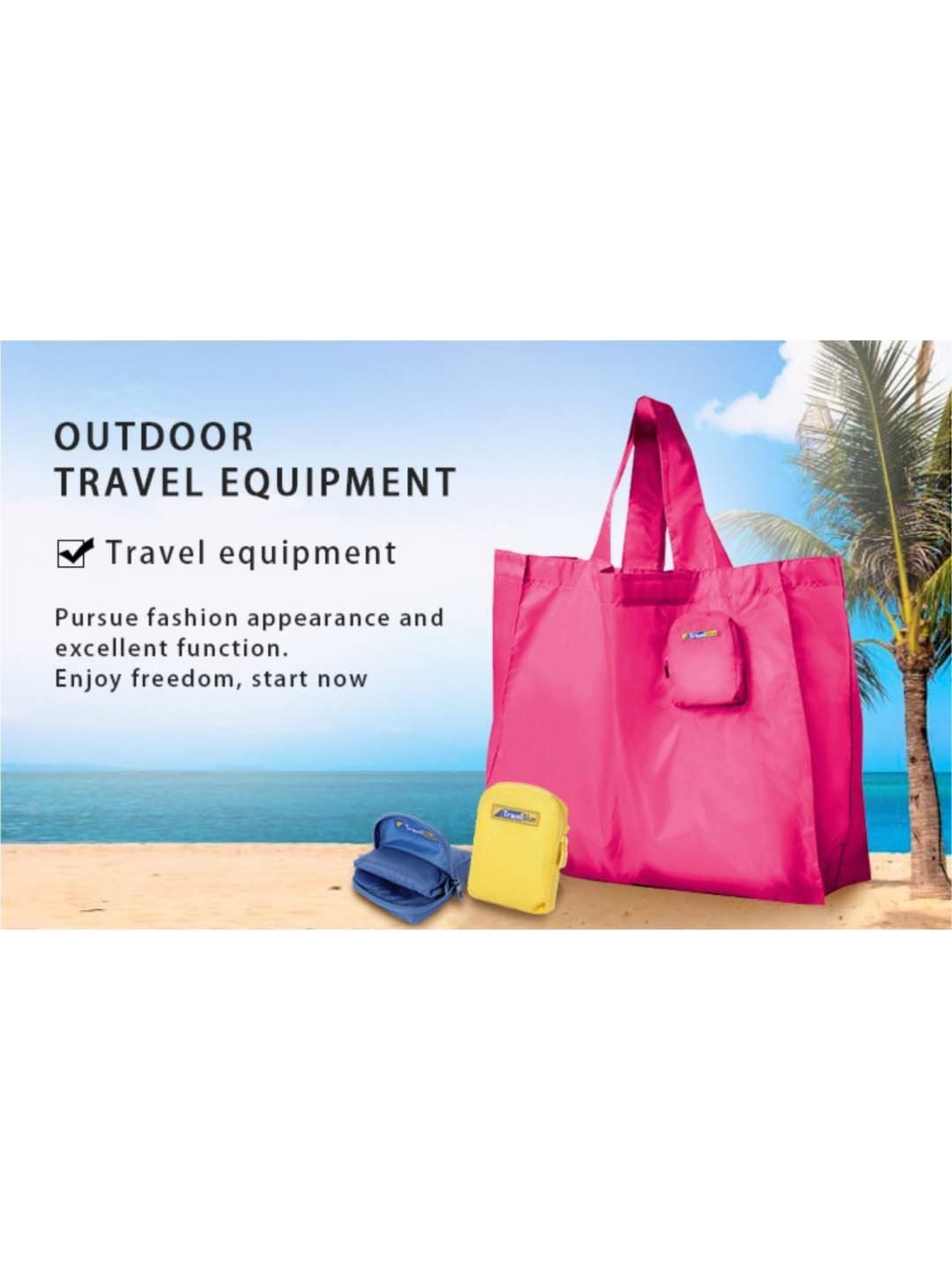 Travel Blue Pink Solid Medium Foldable Tote Handbag