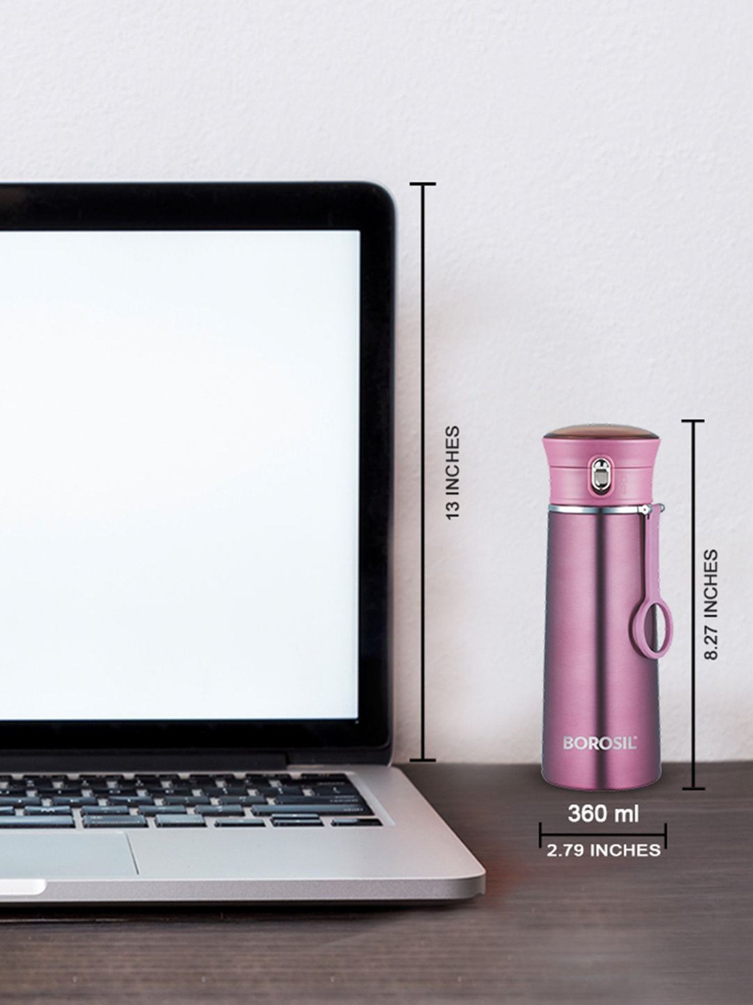 Borosil Purple Stainless Steel Hydra Travelease Vacuum Insulated Flask Water Bottle - 360 ml