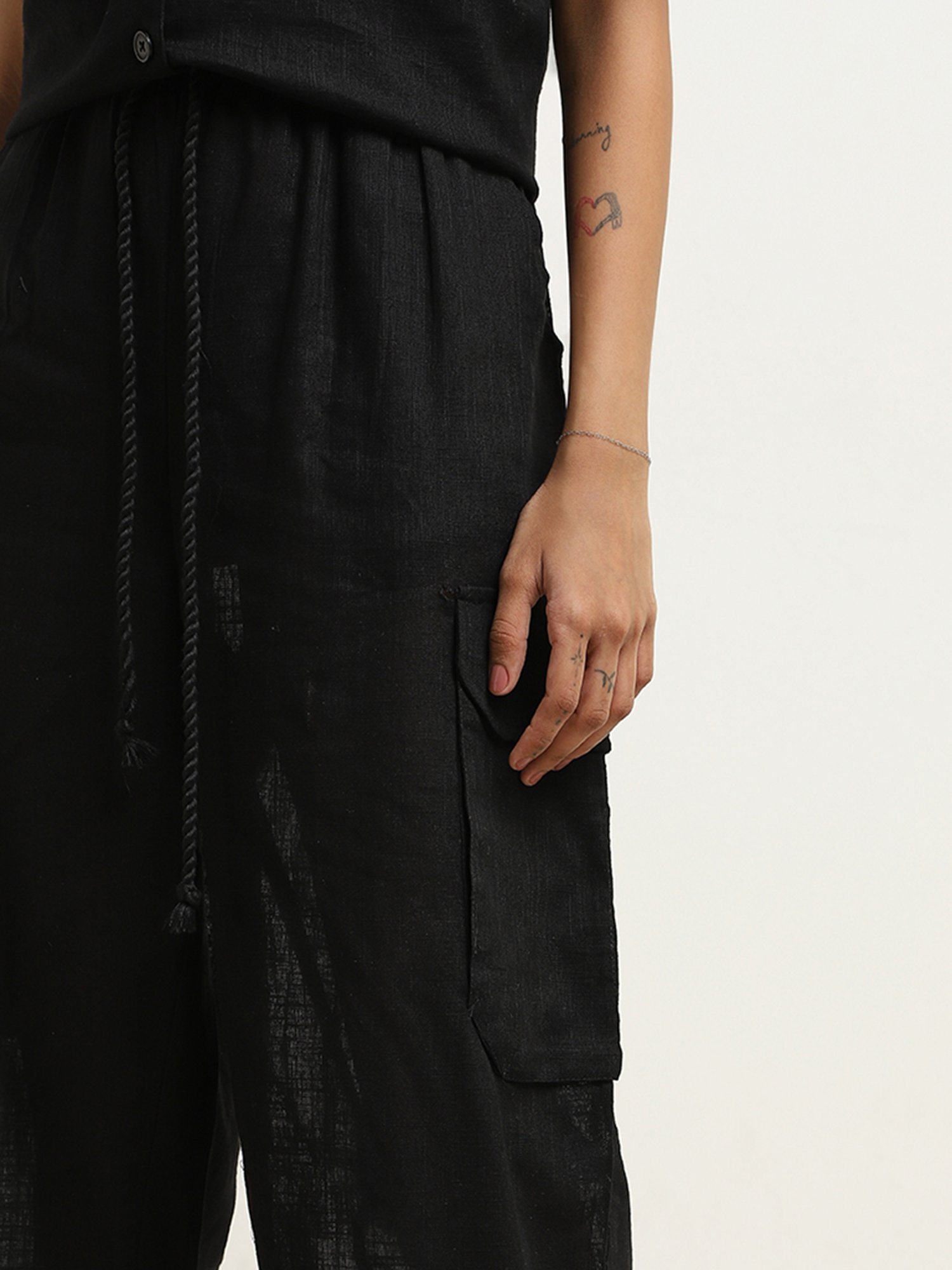 Superstar by Westside Black High-Rise Cargo-Style Cotton Pants