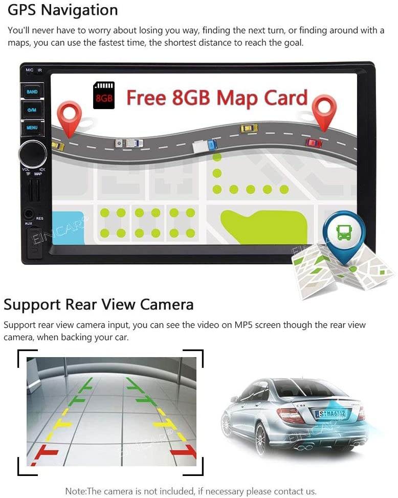 7 Inch Capacitive Touchscreen in Dash Video Player Car GPS Navigation Stereo Colorful Button/Bluetooth/USB/SD/FM Radio Receiver for Universal 2 Din with Free 8GB Map Card