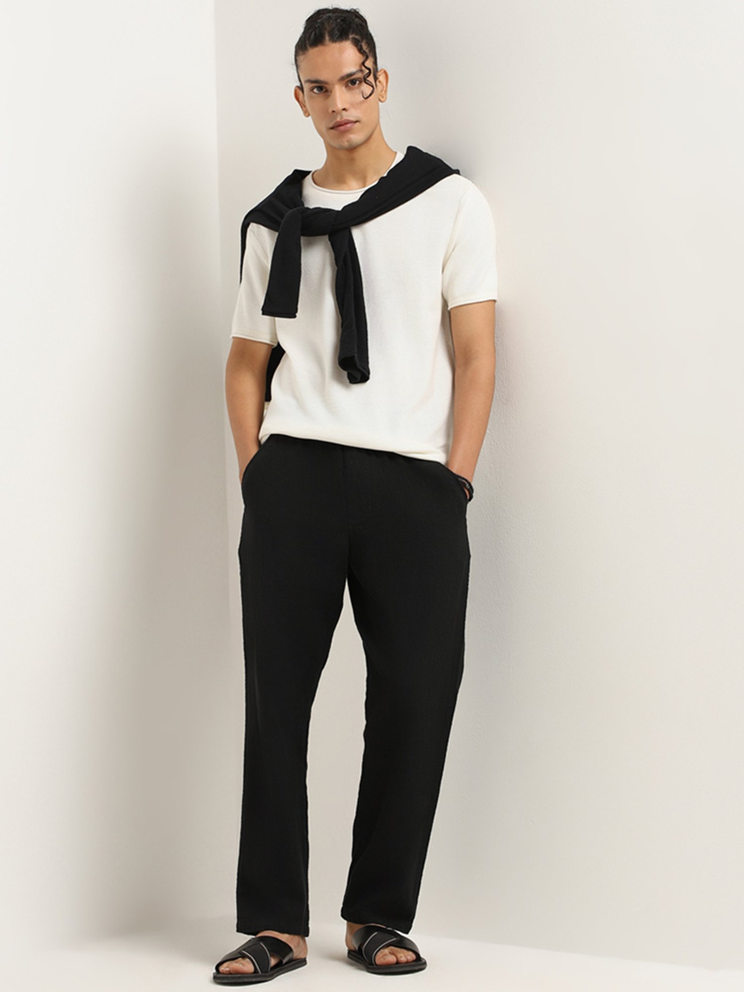 ETA by Westside White Knitted Slim Fit T-Shirt