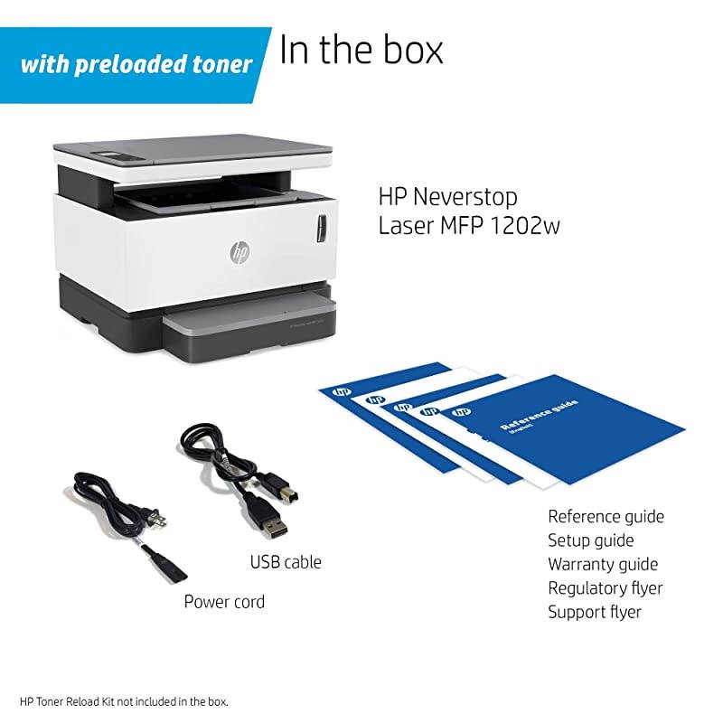 Neverstop All-in-One Laser Printer 1202w, Wireless Laser with Cartridge-Free Monochrome Toner Tank (5HG92A)