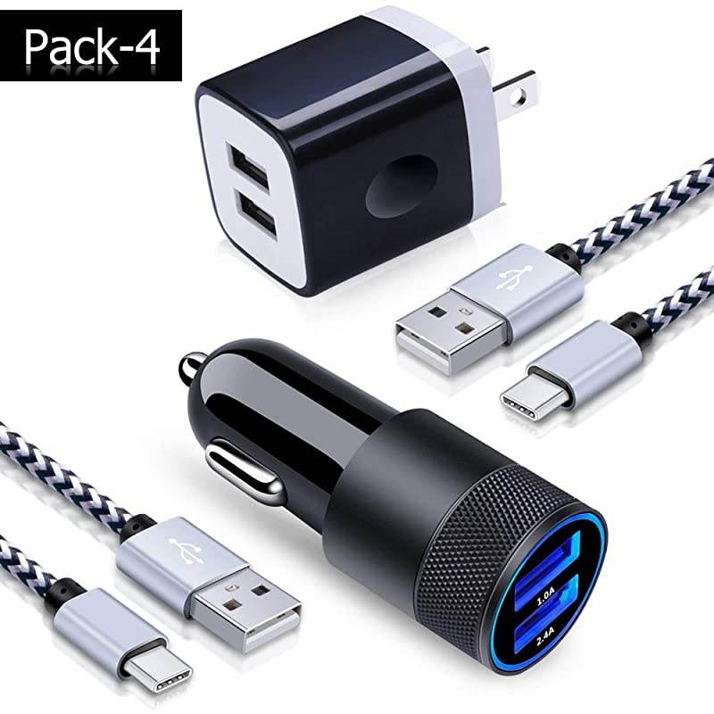 C Car Charger Wall Charger Brick with 2Pack 6ft Type C Cable Fast Charging Cord Compatible Samsung S20 FE 5G S10e A80 A71 A51 A20 Note20 Ultra 10+ 9 LG G8 V60 ThinQ Stylo 6 5 Pixel 4a 3a 3 2 XL