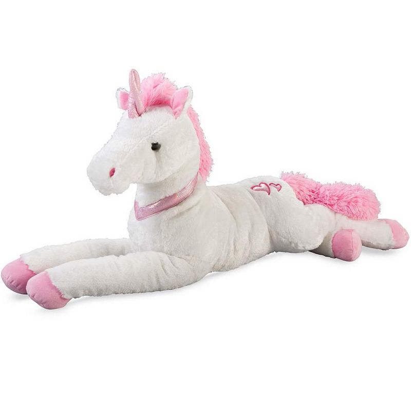 HearthSong - Large Super Soft Dazzle the Plush Unicorn with Embroidered Hearts and Sparkly Pink Horn and Collar