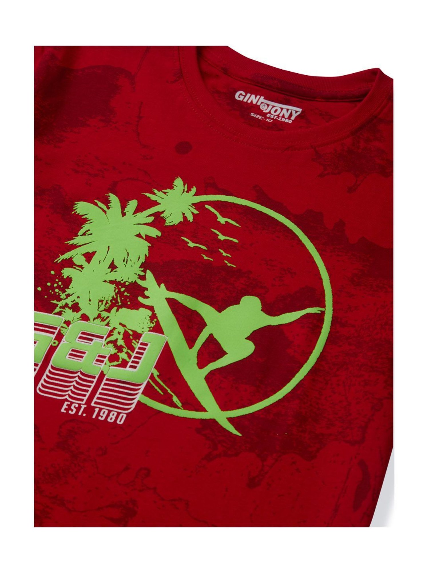 Gini & Jony Boys Red Printed T-Shirt