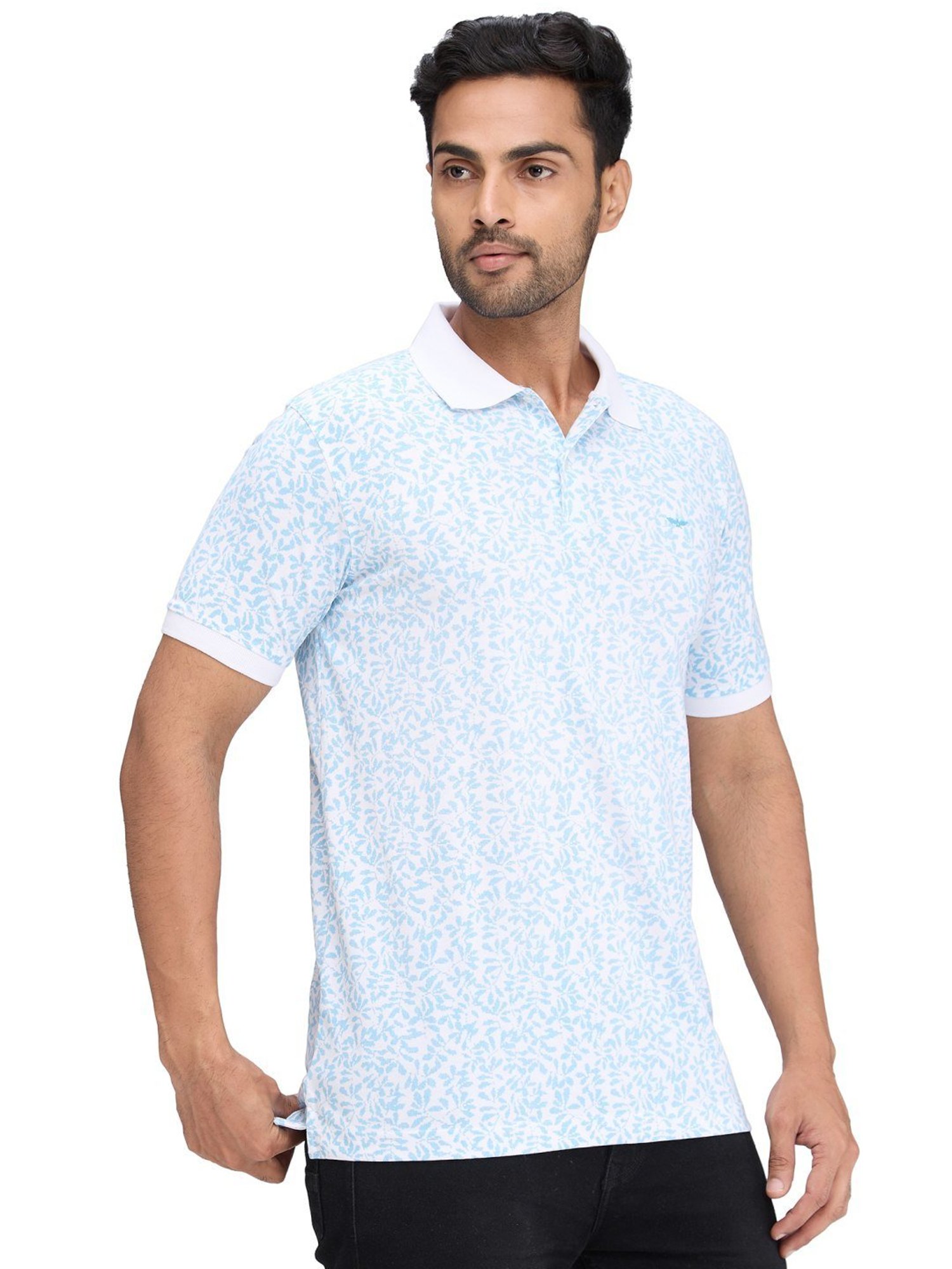 Park Avenue Blue Slim Fit Printed Polo T-Shirt