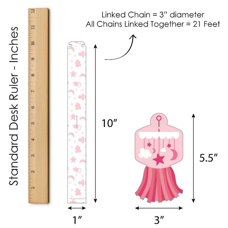 Big Dot of Happiness It's a Girl - 90 Chain Links and 30 Paper Tassels Decoration Kit - Pink Baby Shower Paper Chains Garland - 21 feet