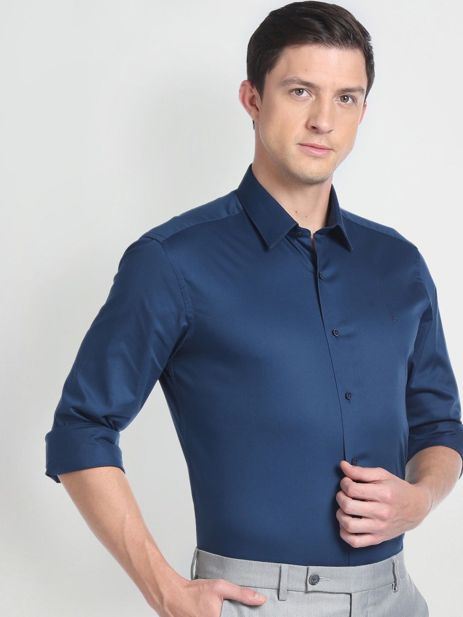 Arrow New York Blue Cotton Slim Fit Shirt