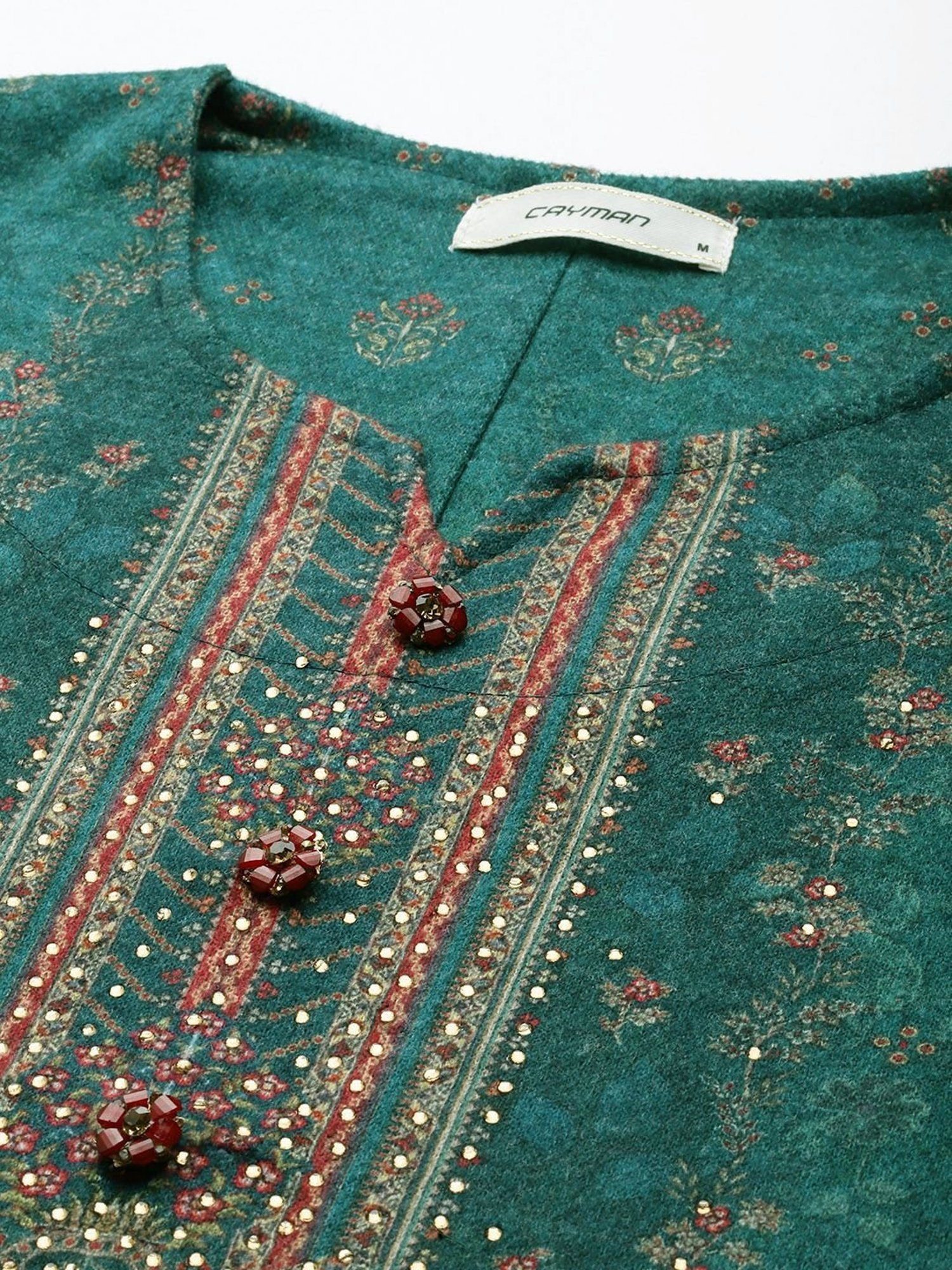 Cayman Green Floral Print Straight Kurta