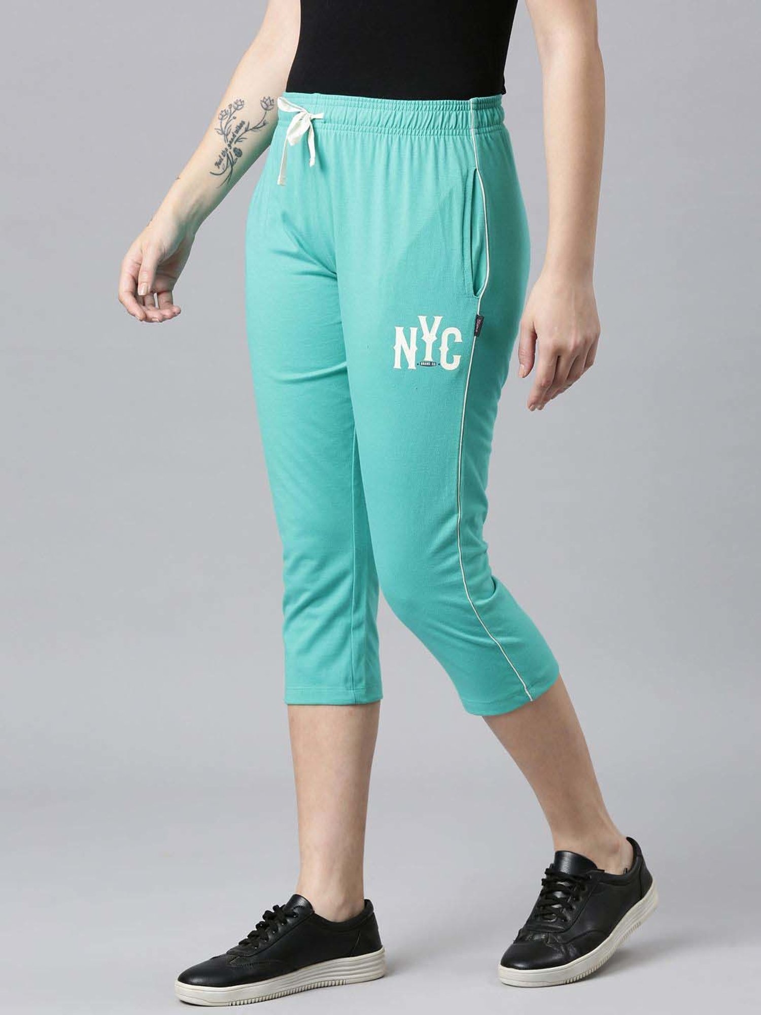 Dixcy Slimz Aqua Blue Cotton Graphic Print Capris