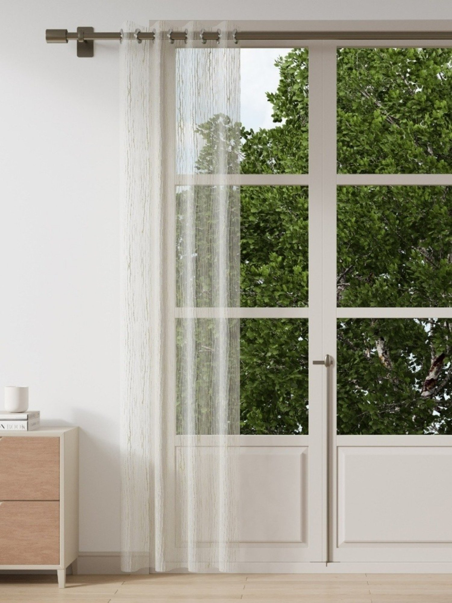 DDecor White Self Polyester 7 ft Door Curtain