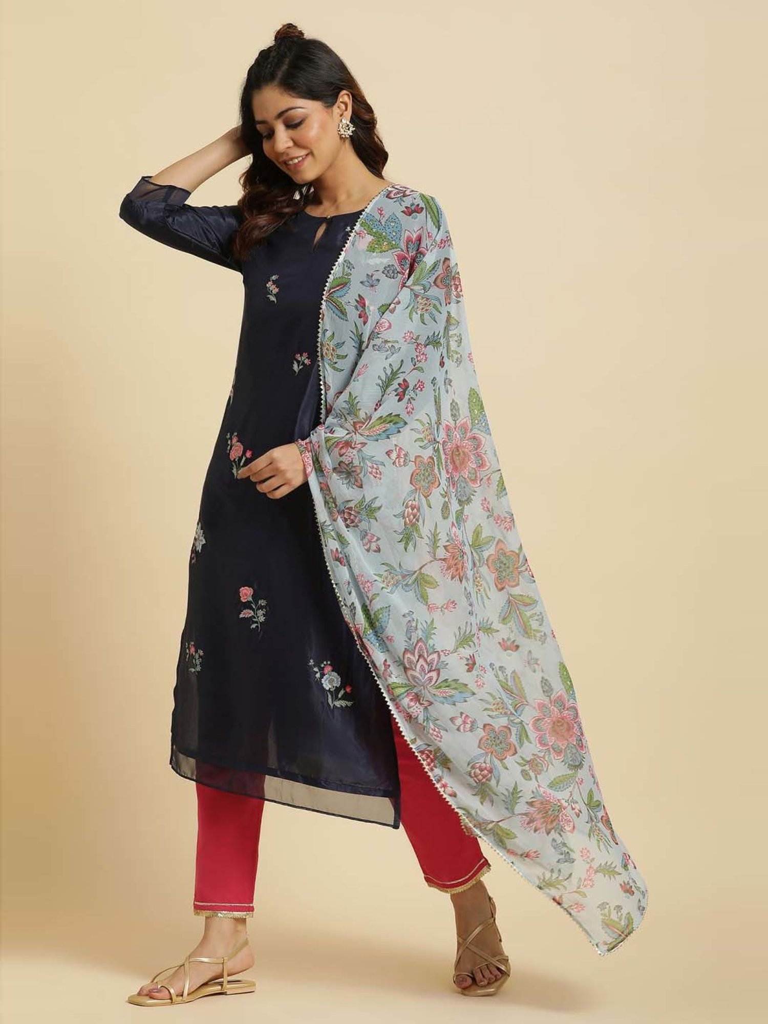 W Blue Printed Dupatta