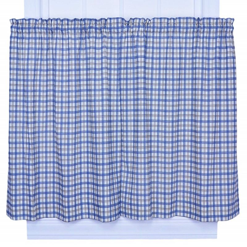 Ellis Curtain Bristol Plaid Design Printed Room Darkening 2-Piece Window Rod Pocket Tailored Tier Curtains Pair - 68 x 36, Blue