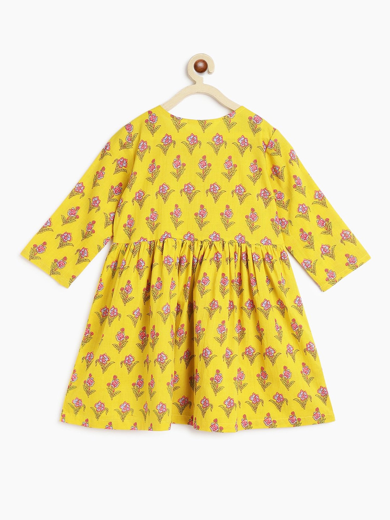 Campana Kids Yellow & Pink Floral Print Kurta with Dhoti