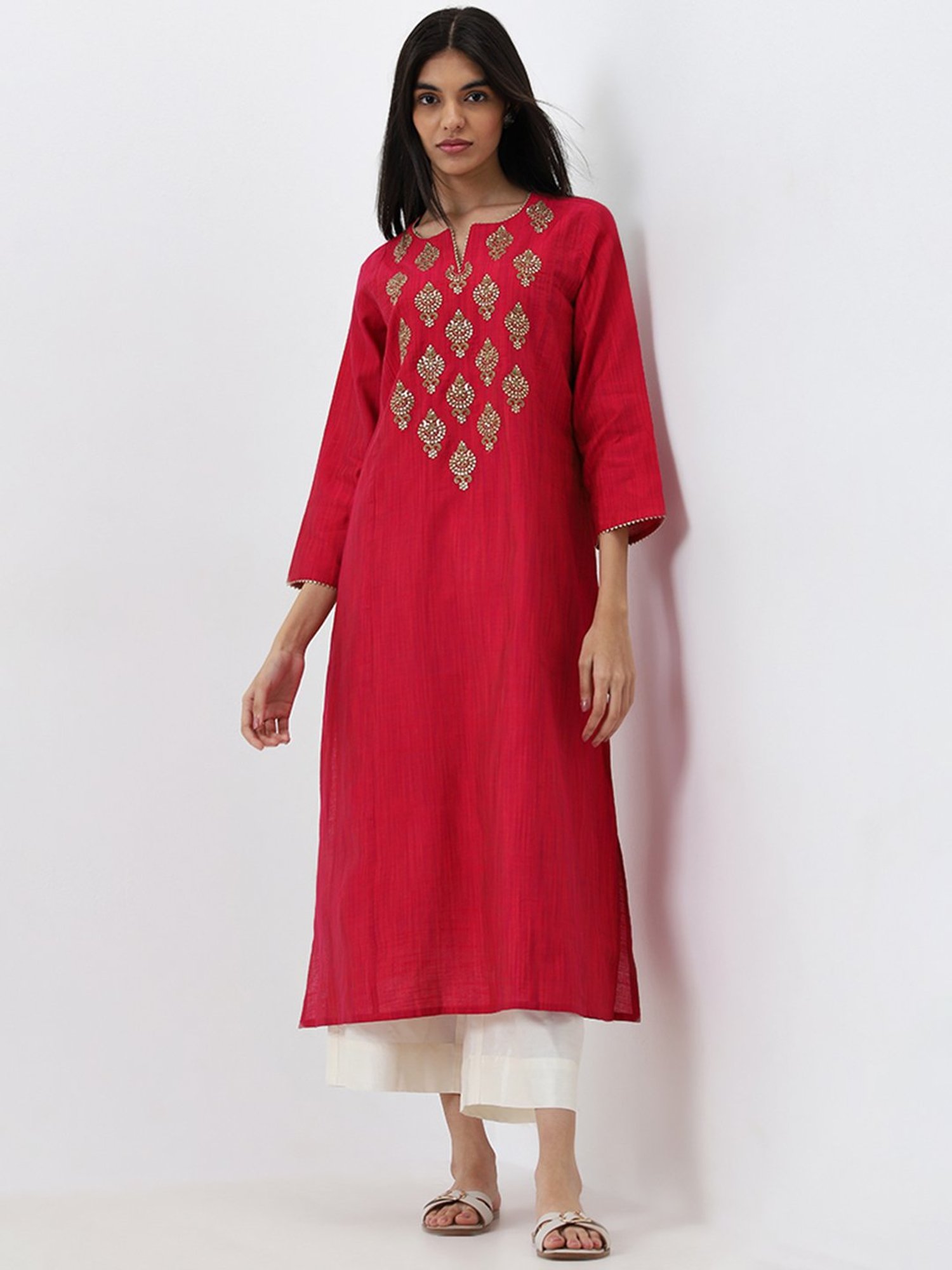 Utsa by Westside Magenta Embellished A-Line Kurta