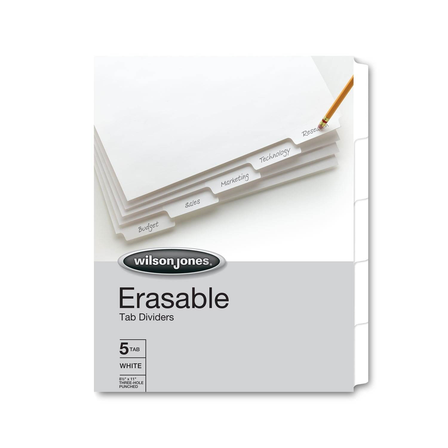 Wilson Jones Erasable Tab Indexes, 5 Tabs, White, (W54300)