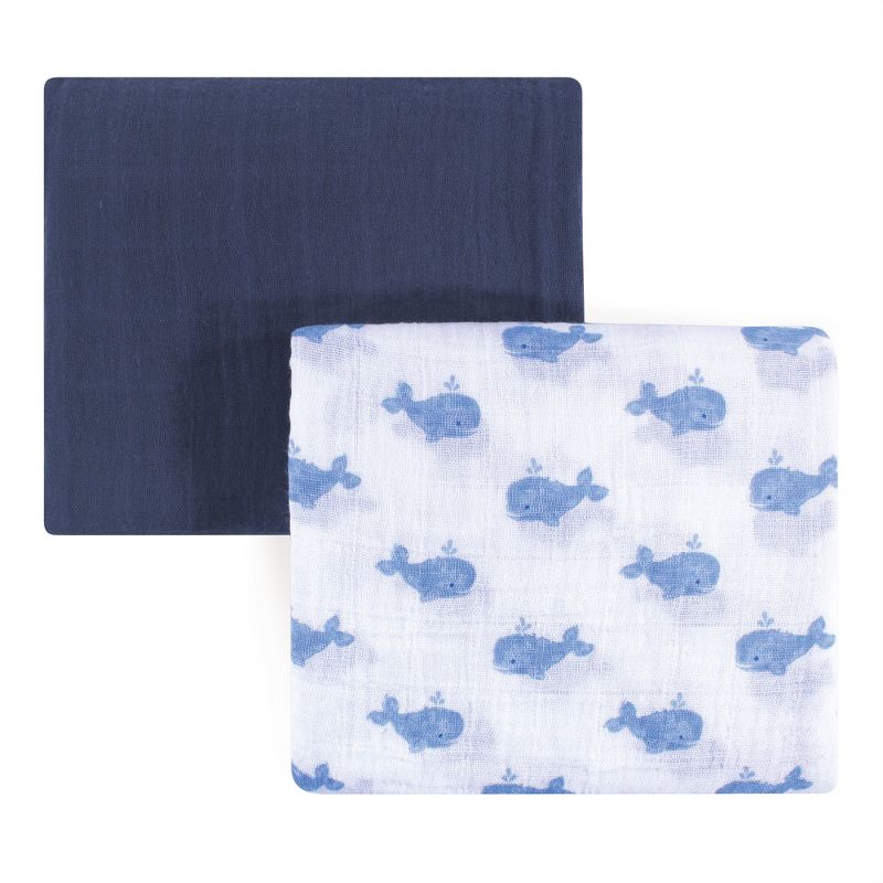 Hudson Baby Infant Boy Cotton Muslin Swaddle Blankets, Blue Painted Whale, One Size