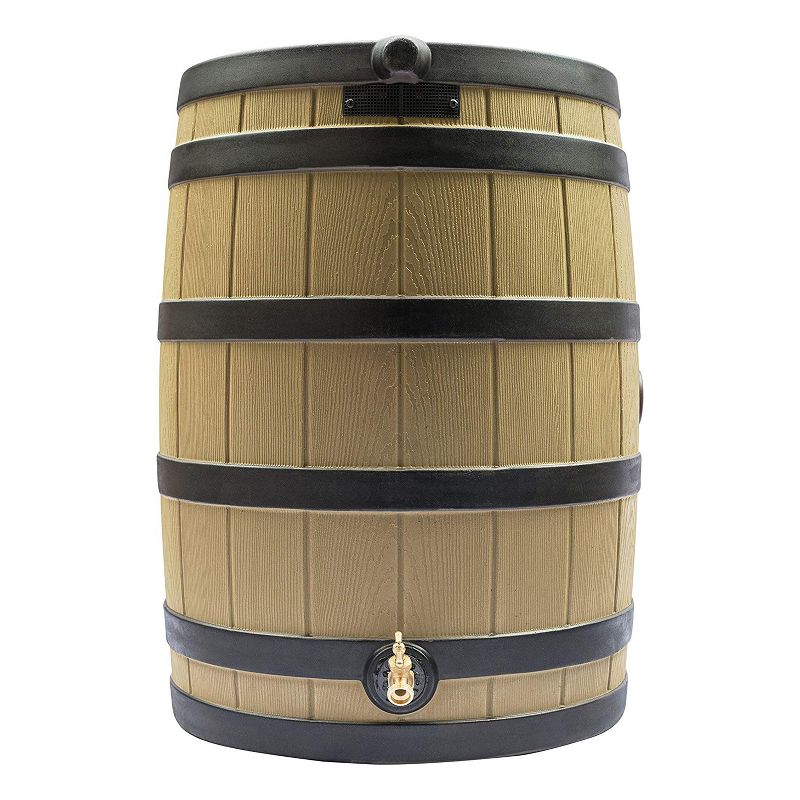 Good Ideas Rain Wizard Water Storage Rain Collection Barrel 40-Gallon Darkened Ribs, Khaki