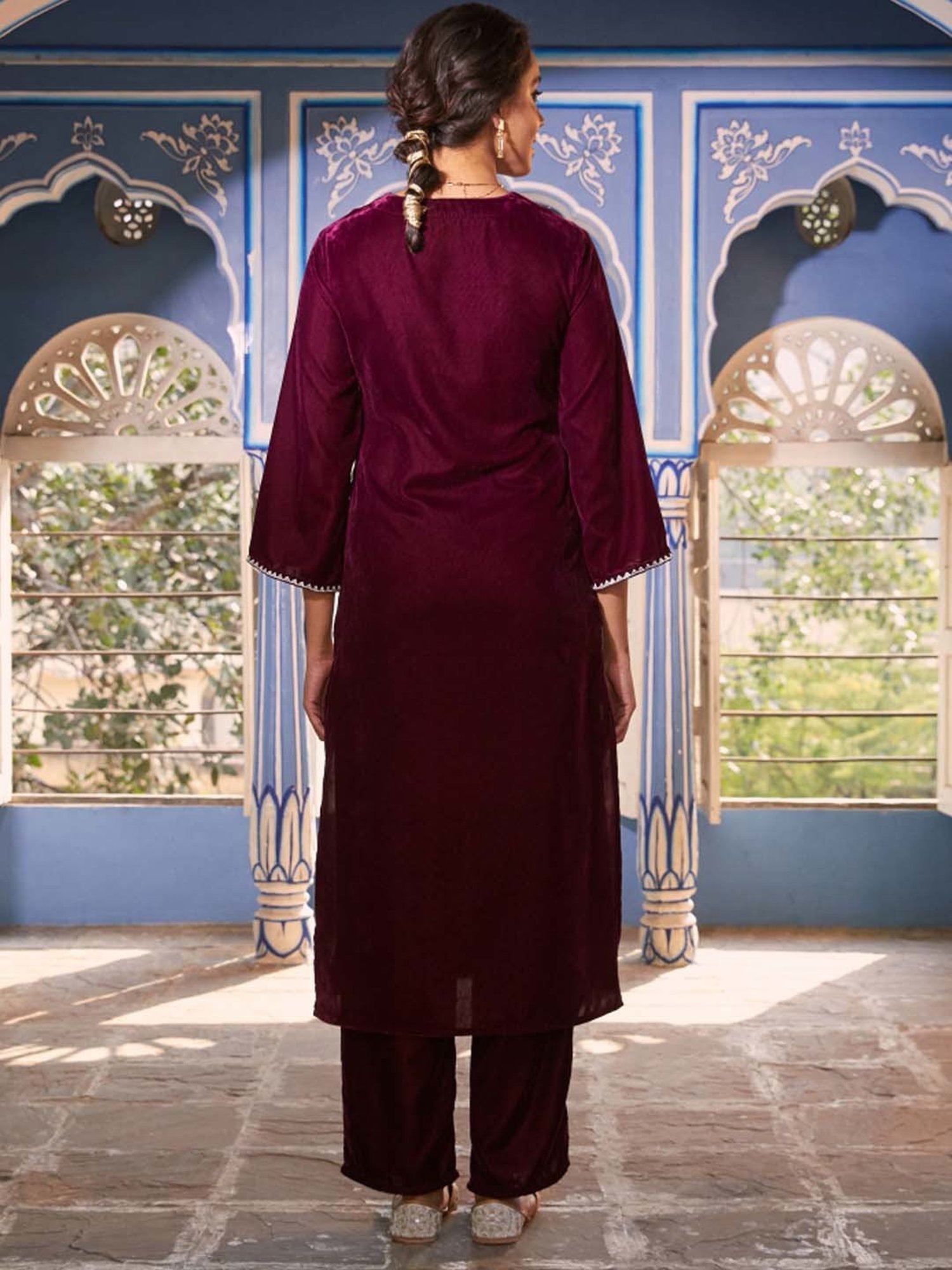 Rustorange Pink Embroidered Straight Kurta