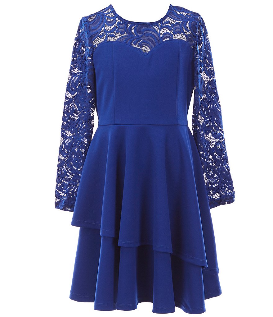 Rare Editions Big Girls 7-16 Lace/Scuba Two-Tier Fit-And-Flare Dress