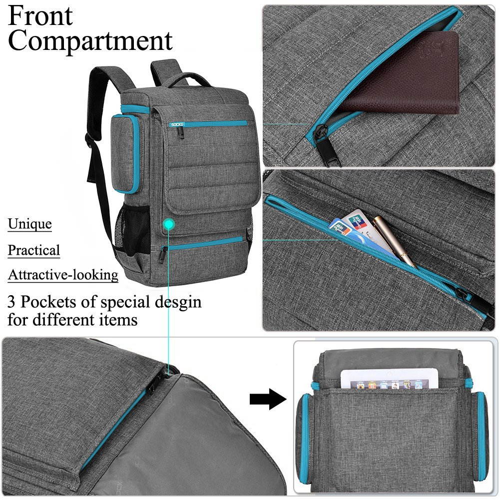 SOCKO 18.4 Inch Laptop Backpack, Multi-Functional Mens Womens Water Resistant Laptop Bag Briefcase Business Travel College Laptop Shoulder Bag for Up to 18-18.4 Inch Laptop Computer,Gray