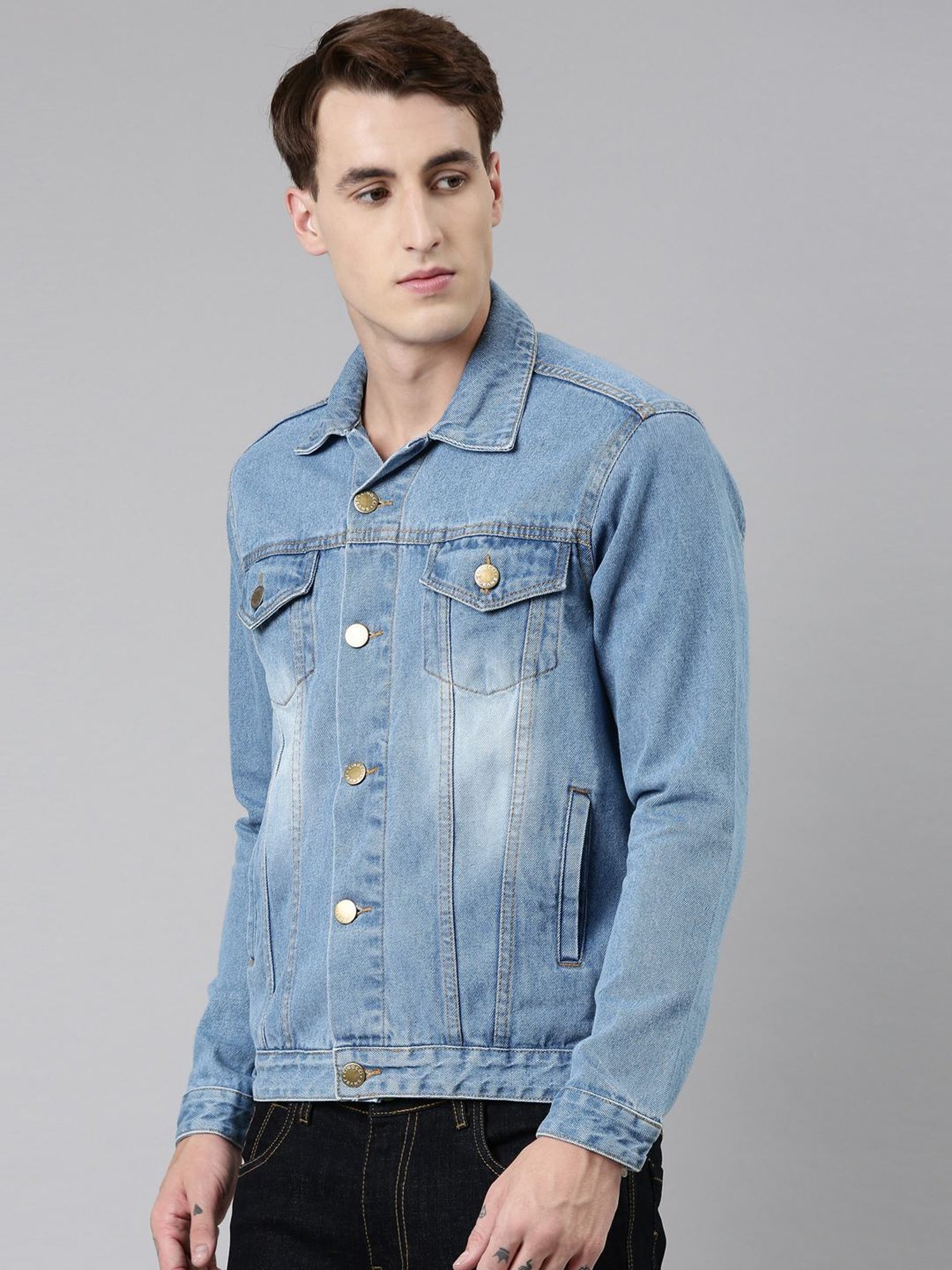 CINOCCI Blue Cotton Slim Fit Denim Jacket