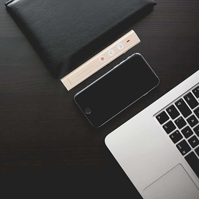 Aluminum 24G Rechargeable Wireless Presenter Remote Clicker with Red Pointer Mac Keynote and Windows PowerPoint PPT Clicker Office Presentation Pointer Gold