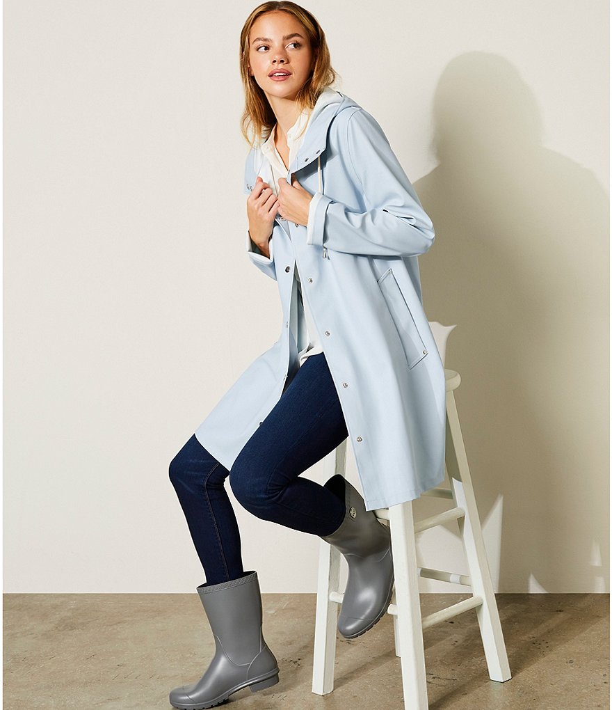 A Loves A Hooded Snap Front Long Sleeve Pocketed Raincoat